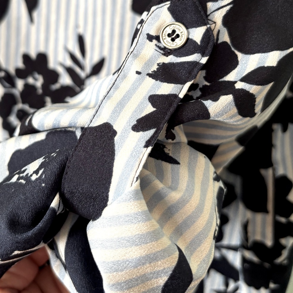Calvin Klein • Floral and Striped Asymmetrical Blouse - Picture 4 of 8